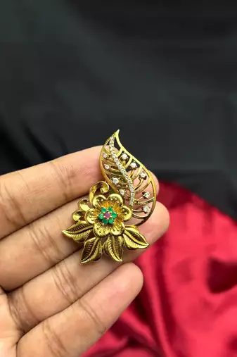 Peacock Floral Saree Brooch, Gold Tone Indian Jewelry, Bridal Accessory
