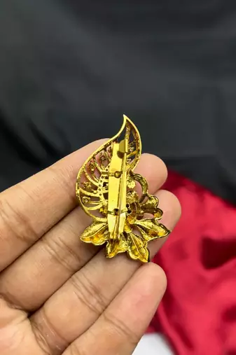 Peacock Floral Saree Brooch, Gold Tone Indian Jewelry, Bridal Accessory