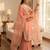 Peach heavy embroidered kurti pant set with lace dupatta for festive wear