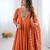 Orange embroidered anarkali kurta set with pant and dupatta for women