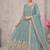 Sky blue embroidered georgette anarkali suit set with pant & cutwork border dupatta for women