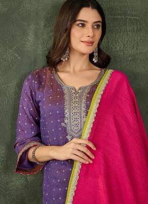 Women's Gorgeous Embroidery Work Silk Fabric Straight Kurta Sharara and Dupatta Set 2