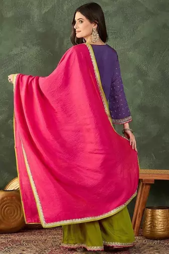 Women's Gorgeous Embroidery Work Silk Fabric Straight Kurta Sharara and Dupatta Set