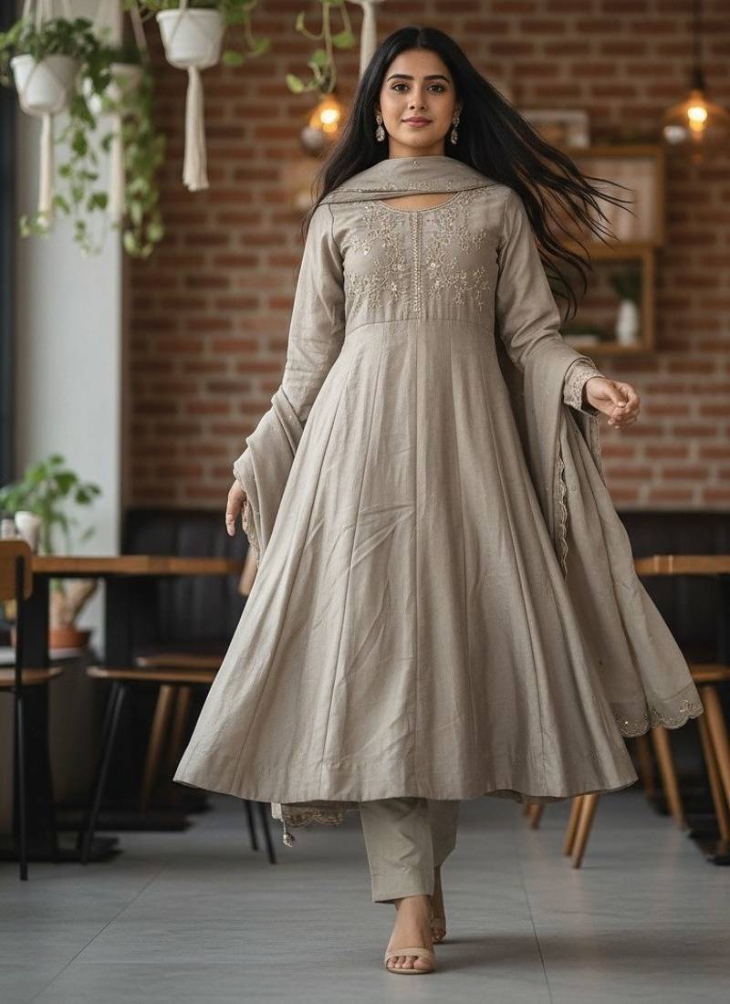 Designer traditional chinon fabric heavy embroidery kurta set with dupatta