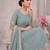 Sky blue embroidered georgette anarkali suit set with pant & cutwork border dupatta for women
