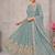 Sky blue embroidered georgette anarkali suit set with pant & cutwork border dupatta for women