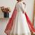 Designer off-white silk blend flared gown suit with contrast red heavy embroidered dupatta & trouser set for women