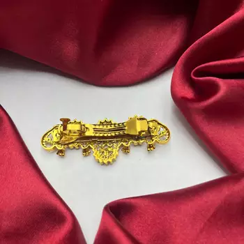 Gold-Plated Peacock Hair Clip with Kemp Stones, South Indian Wedding Jewelry 3