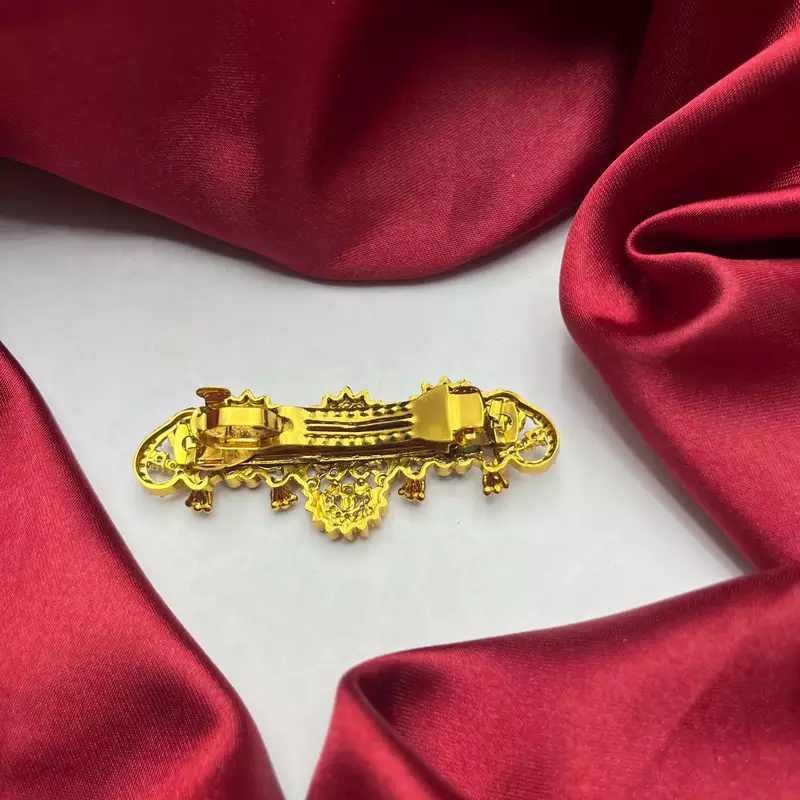 Gold-Plated Peacock Hair Clip with Kemp Stones, South Indian Wedding Jewelry