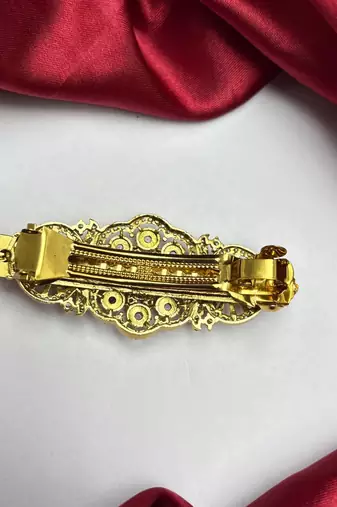 Indian Bridal Hair Clip, Gold Tone Juda Accessory, Floral Stone Brooch