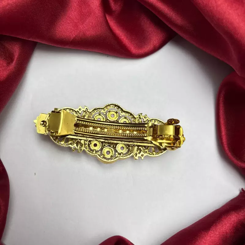 Indian Bridal Hair Clip, Gold Tone Juda Accessory, Floral Stone Brooch