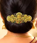 Traditional Indian Bridal Juda Pin, Gold Tone Kundan Hair Brooch