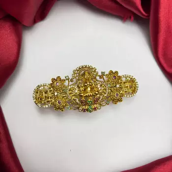 Traditional Indian Bridal Juda Pin, Gold Tone Kundan Hair Brooch 2