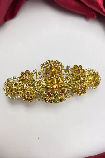 Traditional Indian Bridal Juda Pin, Gold Tone Kundan Hair Brooch