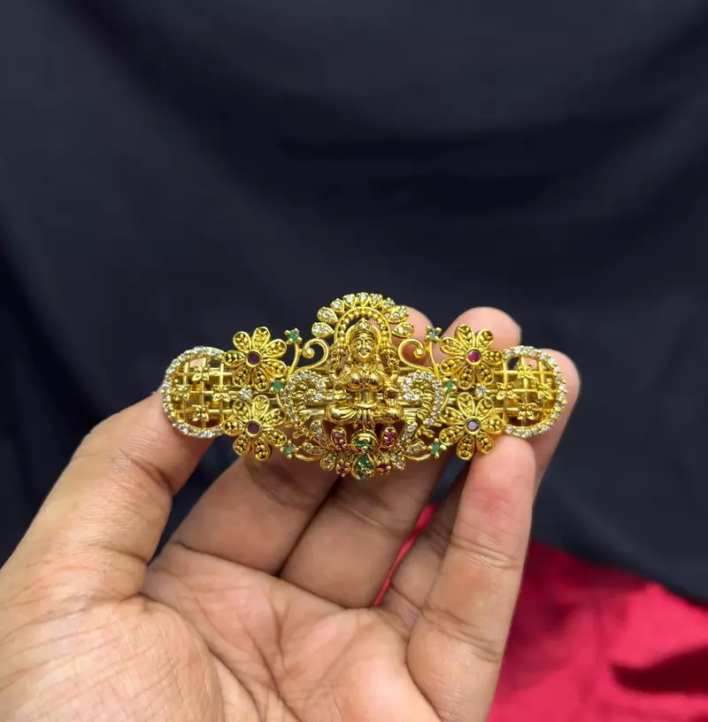 Traditional Indian Bridal Juda Pin, Gold Tone Kundan Hair Brooch