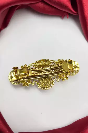 Traditional Indian Bridal Juda Pin, Gold Tone Kundan Hair Brooch