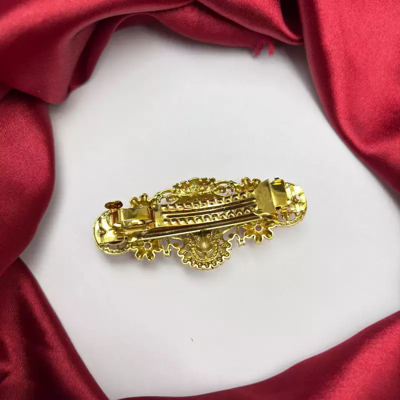 Traditional Indian Bridal Juda Pin, Gold Tone Kundan Hair Brooch