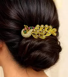 Gold Kundan Hair Clip for Bun, Indian Bridal Juda Accessory, Floral Stone Detail