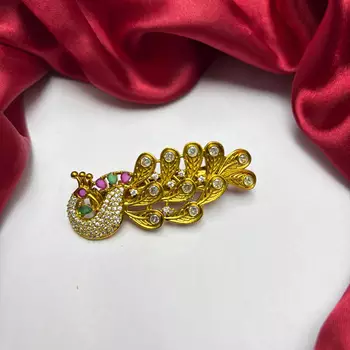 Gold Kundan Hair Clip for Bun, Indian Bridal Juda Accessory, Floral Stone Detail 2