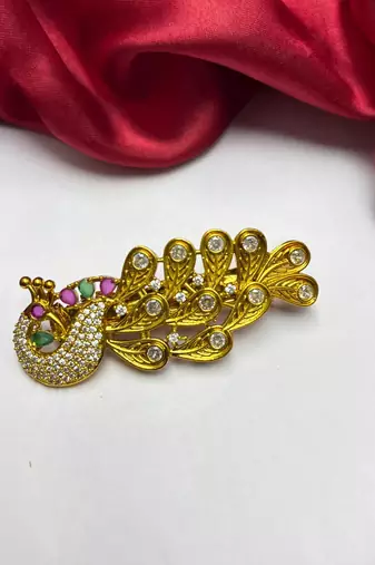 Gold Kundan Hair Clip for Bun, Indian Bridal Juda Accessory, Floral Stone Detail