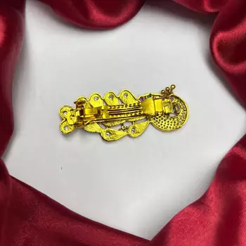 Gold Kundan Hair Clip for Bun, Indian Bridal Juda Accessory, Floral Stone Detail 4