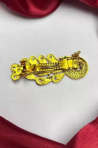 Gold Kundan Hair Clip for Bun, Indian Bridal Juda Accessory, Floral Stone Detail