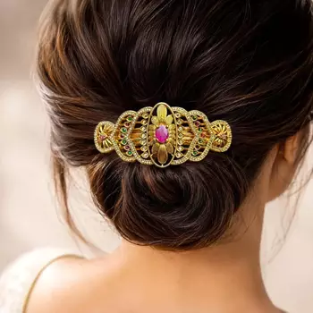 Indian Bridal Hair Juda Pin, Kundan Hair Clip, Gold Tone Bun Accessory, Traditional Wedding Hair Jewelry 1