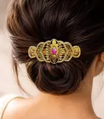 Indian Bridal Hair Juda Pin, Kundan Hair Clip, Gold Tone Bun Accessory, Traditional Wedding Hair Jewelry
