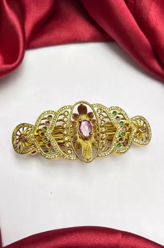 Indian Bridal Hair Juda Pin, Kundan Hair Clip, Gold Tone Bun Accessory, Traditional Wedding Hair Jewelry