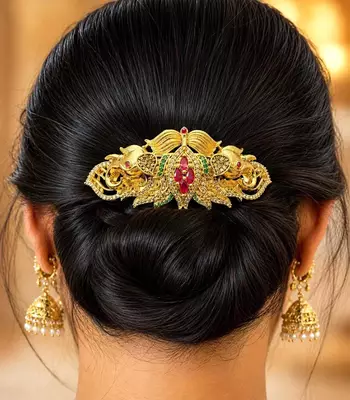 Traditional Kundan Juda Hair Brooch, Indian Bridal Bun Pin 1