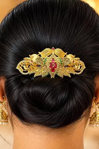 Traditional Kundan Juda Hair Brooch, Indian Bridal Bun Pin