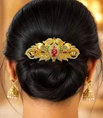 Traditional Kundan Juda Hair Brooch, Indian Bridal Bun Pin