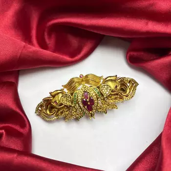 Traditional Kundan Juda Hair Brooch, Indian Bridal Bun Pin 4