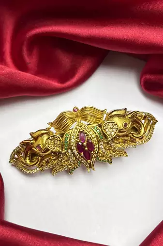 Traditional Kundan Juda Hair Brooch, Indian Bridal Bun Pin