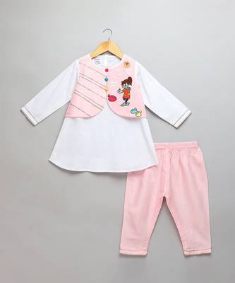 Pink off white embroidered cotton poplin kurta set 3