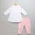 Pink off white embroidered cotton poplin kurta set