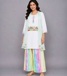 Off white multicolor printed cotton poplin kurta set