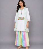 Off white multicolor printed cotton poplin kurta set