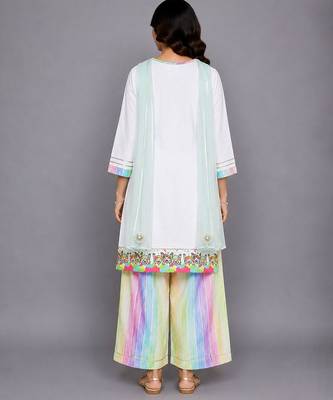 Off white multicolor printed cotton poplin kurta set 2
