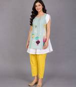 Powder blue embroidered cotton silk kurta set
