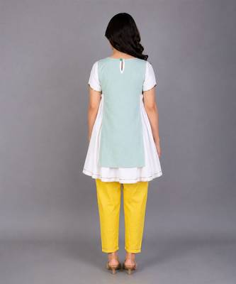 Powder blue embroidered cotton silk kurta set 2