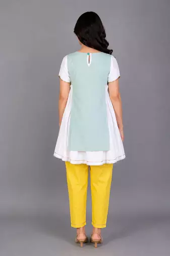 Powder blue embroidered cotton silk kurta set
