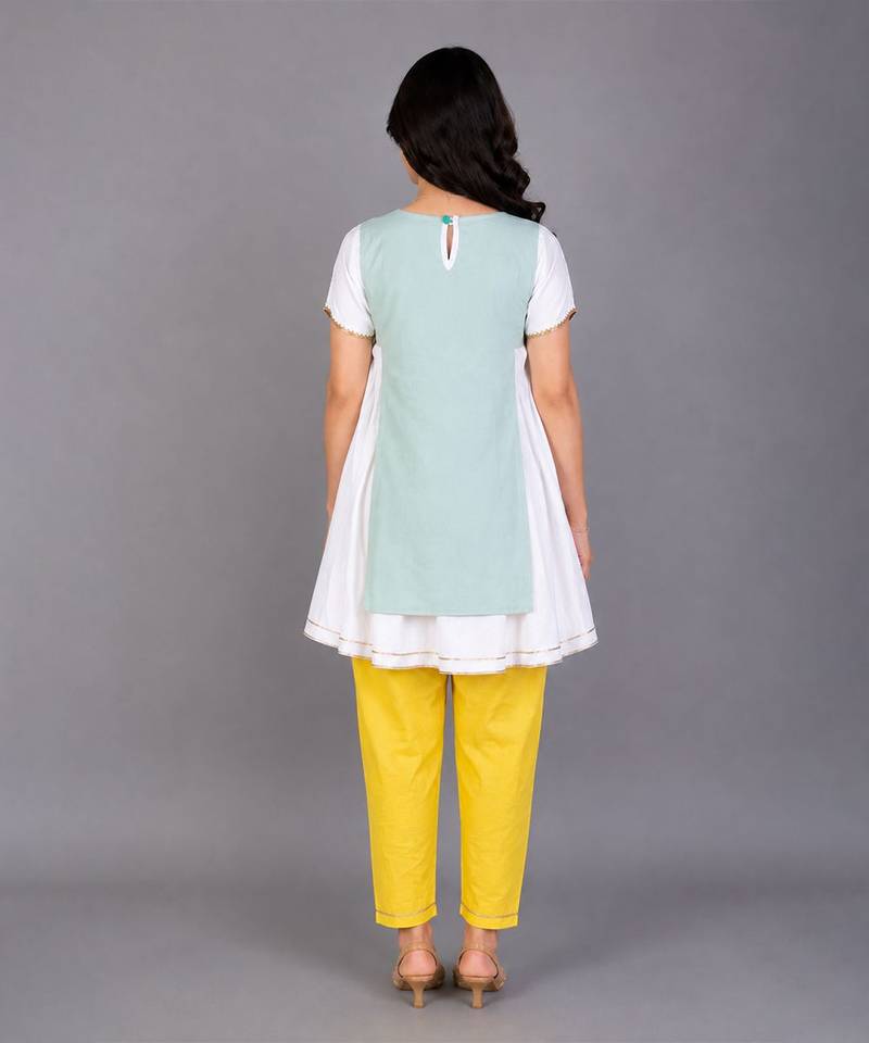 Powder blue embroidered cotton silk kurta set