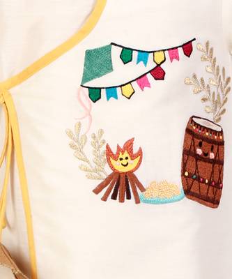 Off white yellow embroidered cotton silk kurta dhoti set 2