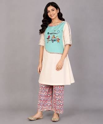 Multicolor blue embroidered cambric cotton kurta set 1