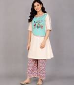 Multicolor blue embroidered cambric cotton kurta set