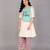 Multicolor blue embroidered cambric cotton kurta set