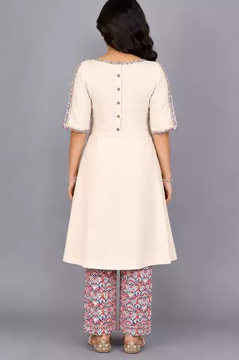 Multicolor blue embroidered cambric cotton kurta set