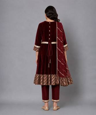 Maroon embroidered velvet silk anarkali set 2