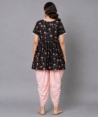 Black printed cotton silk kurta dhoti set 2